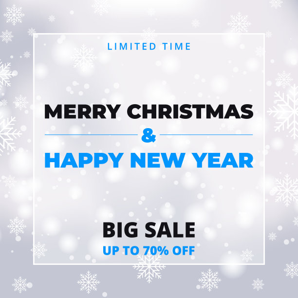 2021年新年快乐&圣诞快乐促销横幅模板。雪花在一个白色的冬季圣诞矢量背景。闪亮的雪和雪花为散景节日背景。图片下载