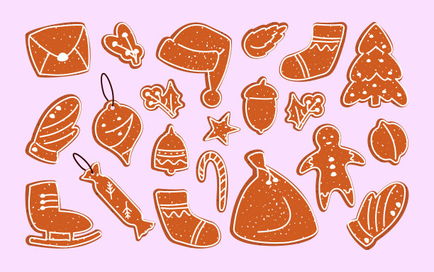 姜饼人饼干平面卡通向量集图片下载