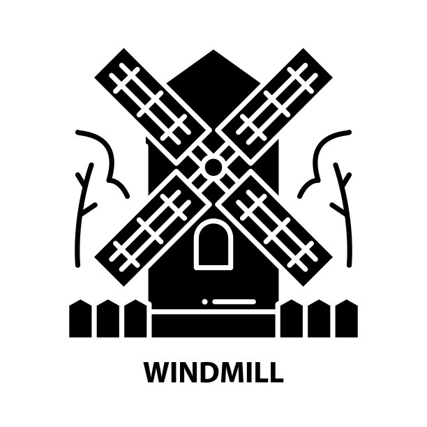 风车图标，黑色矢量符号可编辑笔画，概念说明图片下载