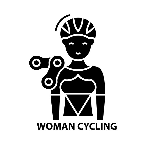 女人骑自行车图标，黑色矢量符号与可编辑的笔触，概念插图图片下载