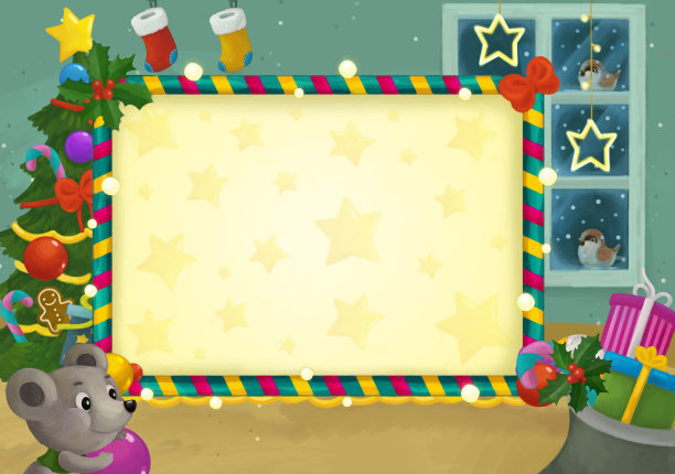 卡通场景与圣诞房间和框架插图图片下载