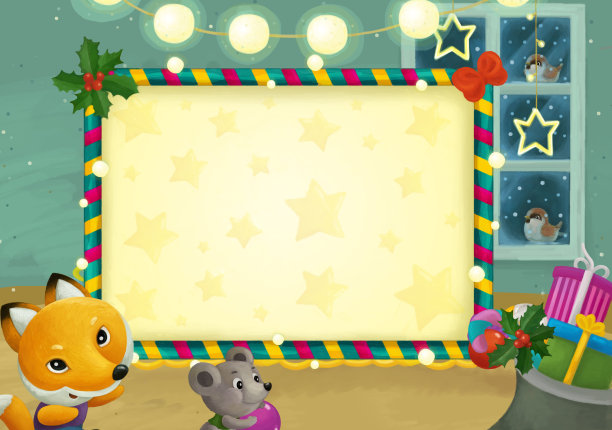 卡通场景与圣诞房间和框架插图图片下载