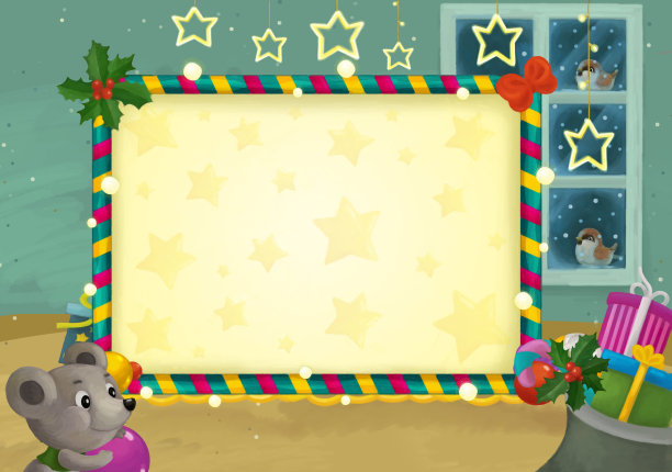 卡通场景与圣诞房间和框架插图图片下载