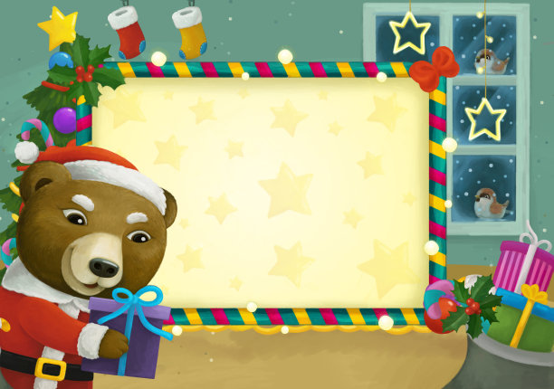 卡通场景与圣诞房间和框架插图图片下载