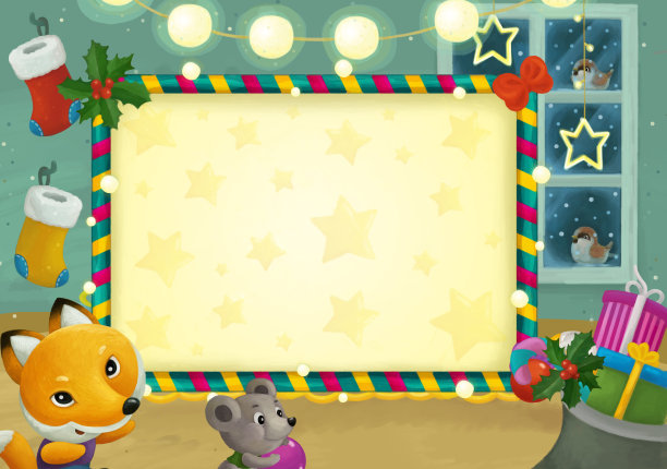 卡通场景与圣诞房间和框架插图图片下载