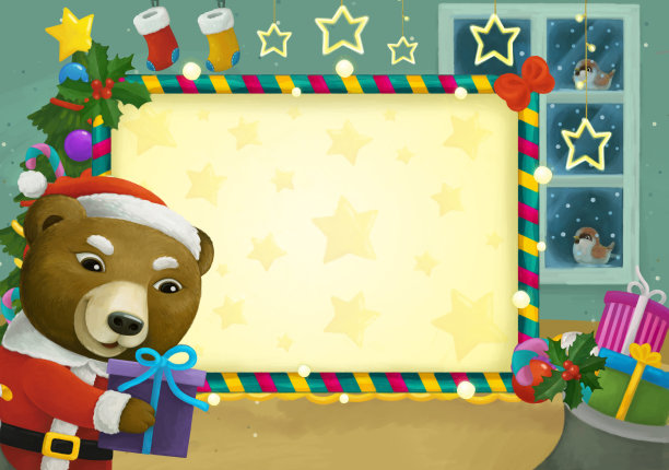 卡通场景与圣诞房间和框架插图图片下载