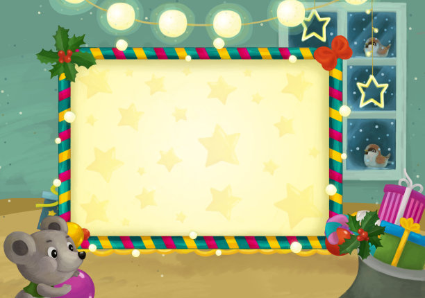 卡通场景与圣诞房间和框架插图图片下载