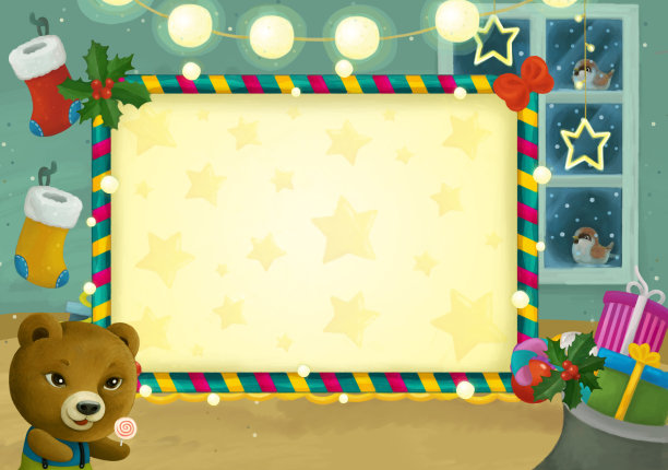 卡通场景与圣诞房间和框架插图图片下载