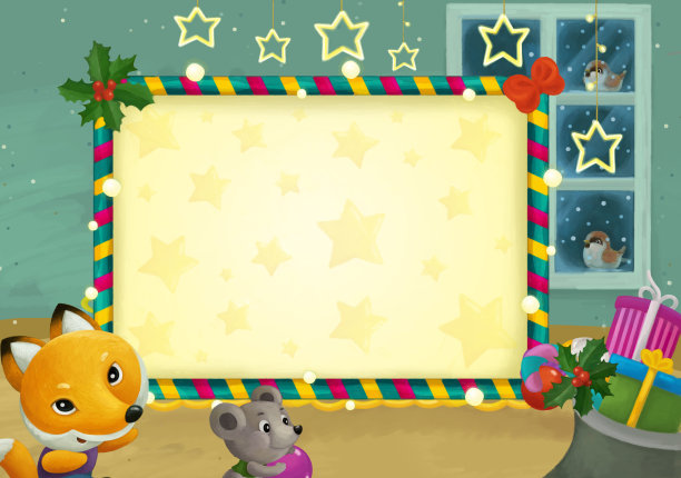 卡通场景与圣诞房间和框架插图图片下载