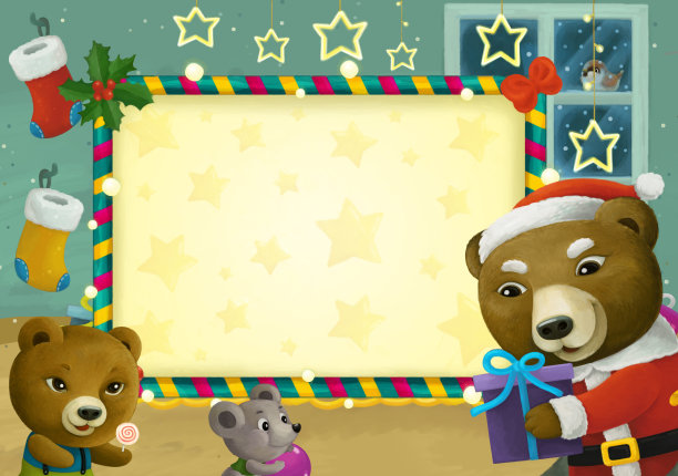 卡通场景与圣诞房间和框架插图图片下载