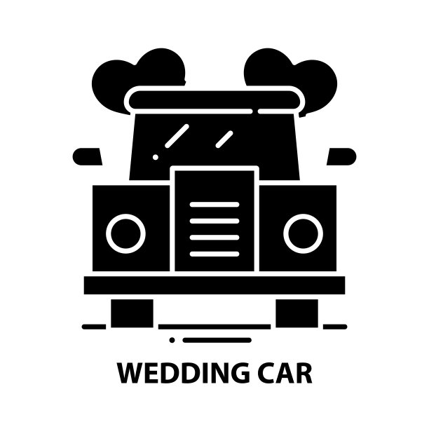 婚车图标，黑色矢量符号与可编辑的笔画，概念插图图片下载