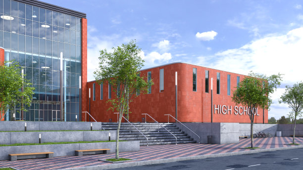 高中入口正面。三维演示图片下载