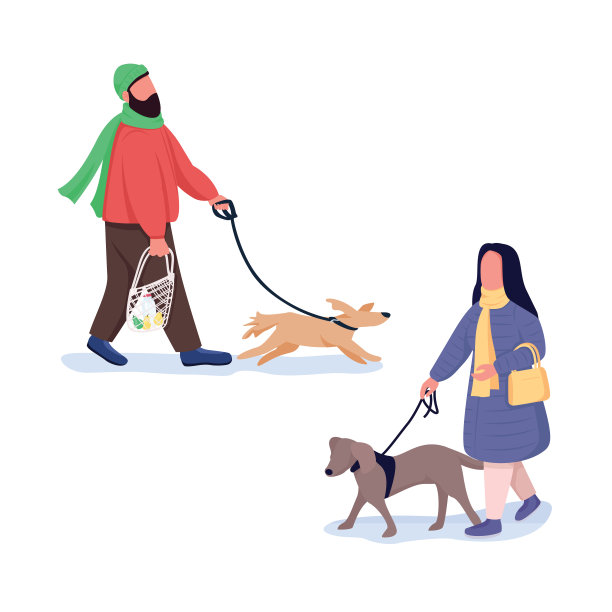 宠物主人平面颜色矢量无面字符图片下载