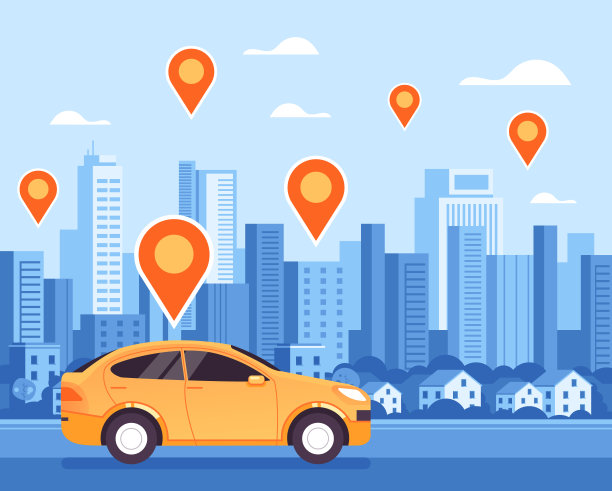 出租车城市移动在线互联网导航定位概念。矢量平面卡通平面设计插图图片下载