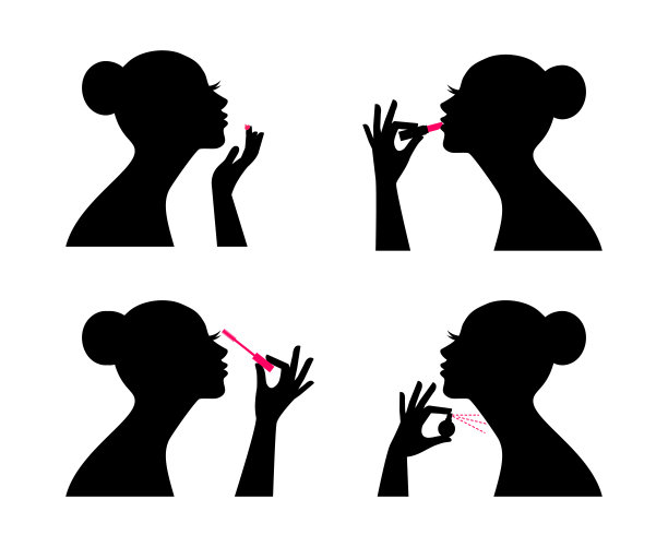 女性轮廓的时尚妆容。迷人的女士与粉红色的口红，睫毛膏和香水，矢量插图简介美丽浪漫的模特图片下载