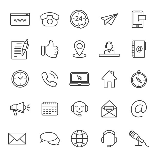 联系我们-细线样式图标设置。网页和移动应用程序的线条图标。矢量图图片下载