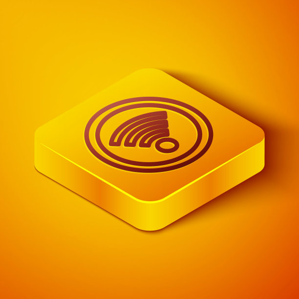 等距线Wi-Fi无线互联网网络符号图标孤立在橙色背景。黄色正方形按钮。向量图片下载