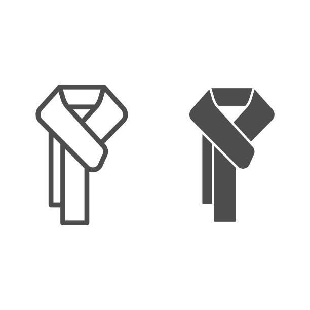 针织围巾线和固体图标，冬季服装概念，寒冷季节的时尚配件标志上的白色背景，冬季围巾图标轮廓风格的手机和网页设计。矢量图形。图片下载