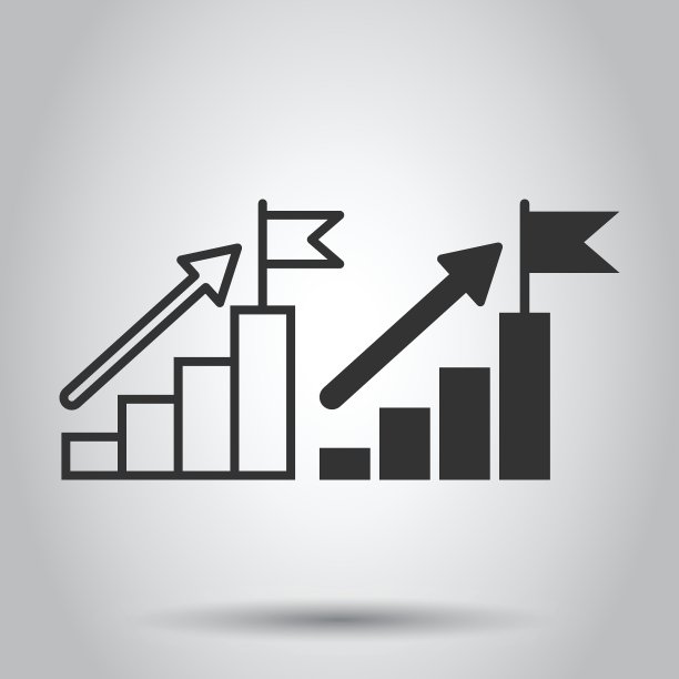 楼梯与完成旗帜图标在平坦的风格。领导挑战矢量插图上的白色背景。职业成长的商业理念。图片下载