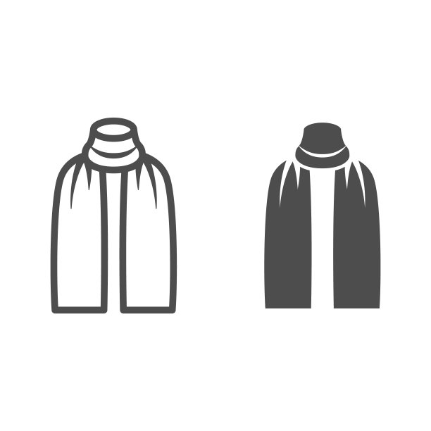 冬季围巾线条和固体图标，冬季服装概念，白色背景上的寒冷季节标志的时尚配饰，围巾配饰图标的轮廓风格用于移动和网页设计。矢量图形。图片下载