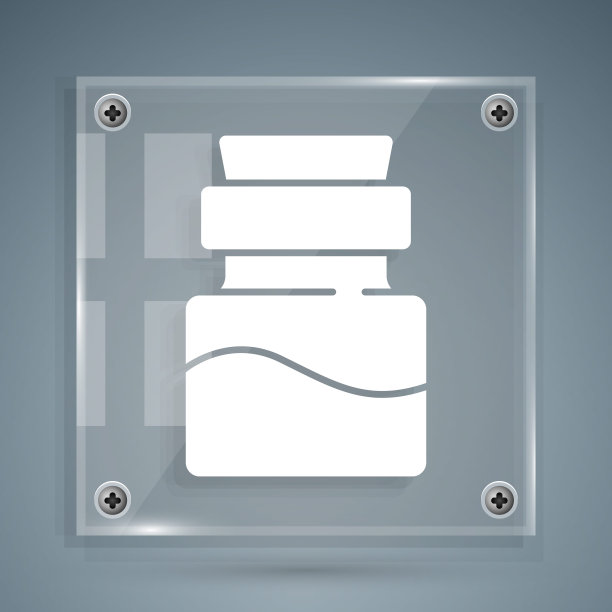 白色瓶子药水图标孤立在灰色背景。装有魔法药水的烧瓶。万圣节派对快乐。方形玻璃面板。向量图片下载