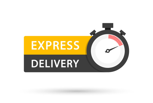 快递图标。应用程序和网站的快递标志概念。模板设计的服务，订单，快速，免费和全球航运。带模板的计时器，矢量插图图片下载