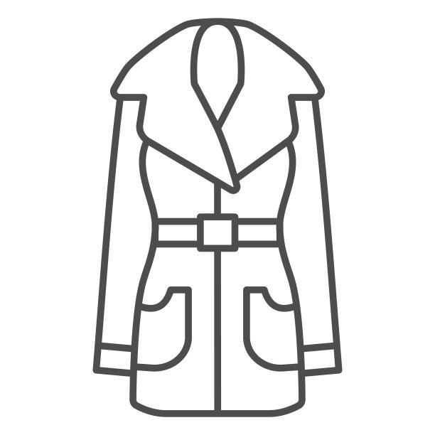 女装皮衣细线图标，冬季服装概念，夹克标志上的白色背景，皮衣轮廓图标轮廓风格的移动概念和网页设计。矢量图形。图片下载