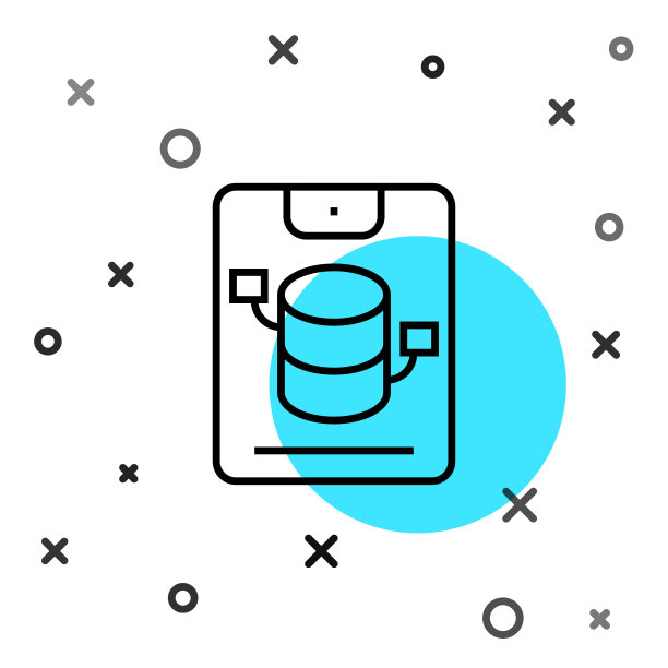 黑线服务器，数据，Web主机图标隔离在白色背景。随机动态形状。向量图片下载