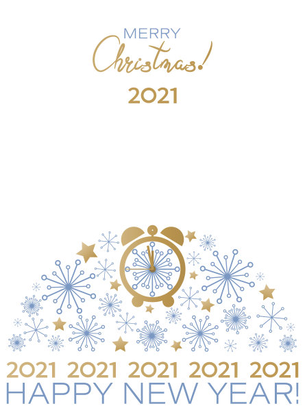 新年到了，圣诞到了。2021. 贺卡配金色闹钟，拨号。寒假问候图片下载