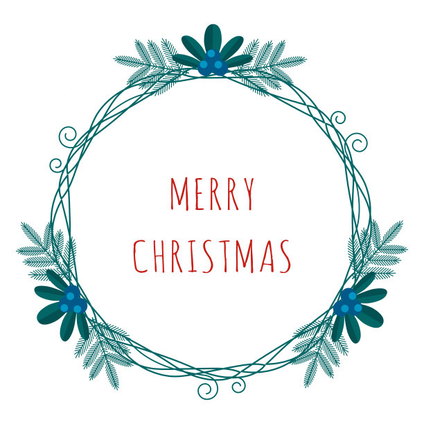 圣诞贺卡与冬季植物框架在现代扁平风格。Stock vector插图与植物符号的节日-松树，圆锥体，树枝，浆果在红色，绿色的颜色。图片下载