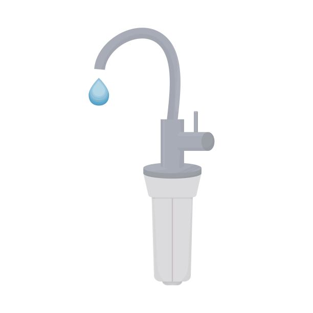 厨房起重机的便携式水过滤设备，洁净水隔离在白色背景上。净化、塑料薄膜。图片下载