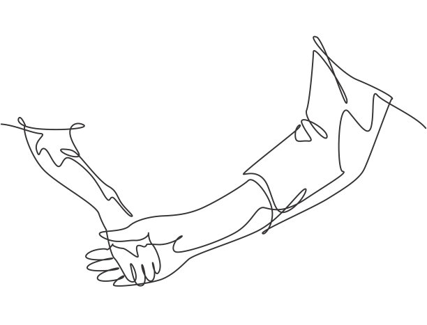 一行画人的手牵着狗的腿图片下载