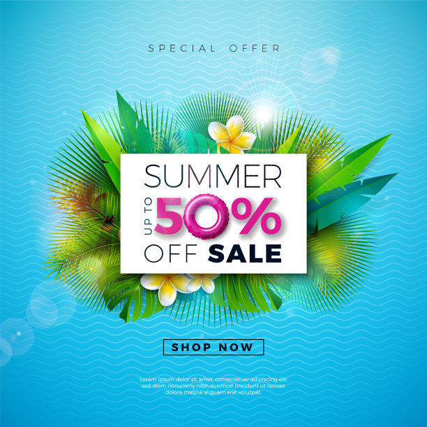 夏季销售设计与花卉和异国情调的棕榈树图片下载