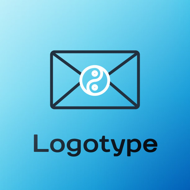 线阴阳和信封图标孤立在蓝色图片下载