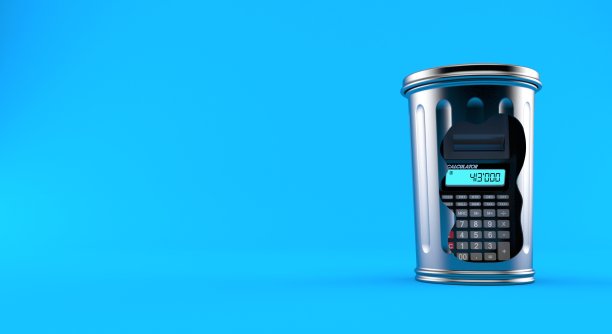 垃圾桶内的计算器图片下载