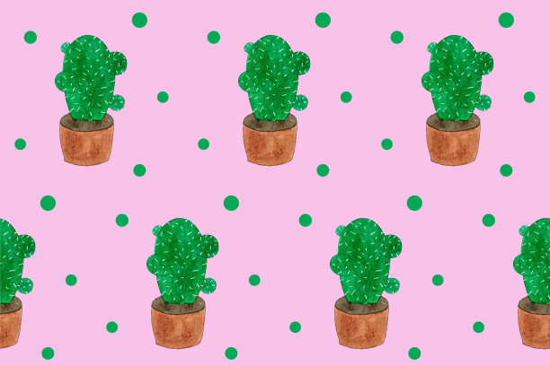 无缝模式与绿色仙人掌在花盆。卡通风格。有趣的插图。有趣的水彩涂鸦艺术。孩子手绘的图画。积极的夏天插图。涂鸦风格图片下载