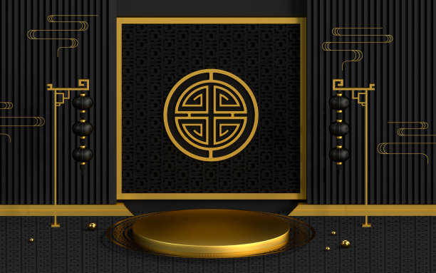 中式产品舞台及装饰背景，3d渲染。图片下载