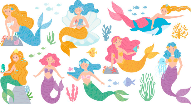 美人鱼可爱的神话中的小美人鱼公主图片下载