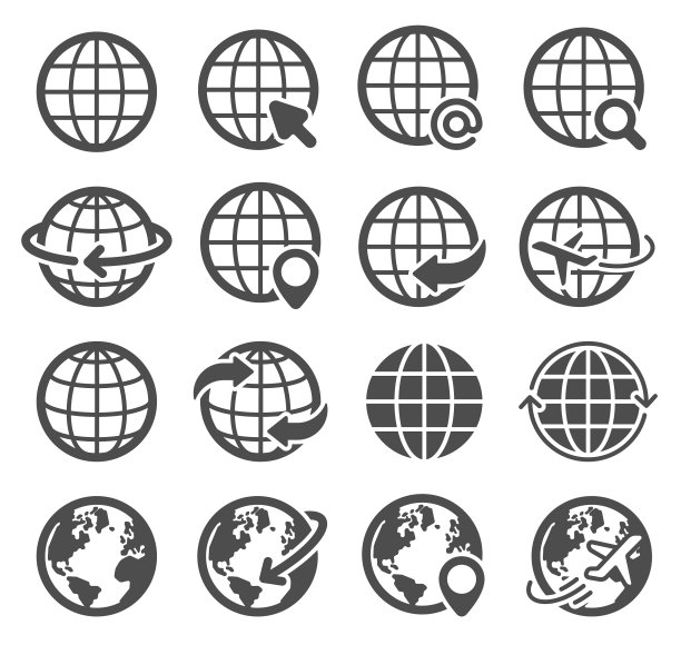 世界地球地图图标集图片下载