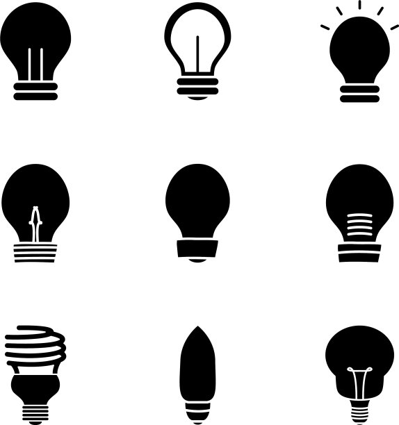 节能灯灯泡和灯泡图标设置剪影图片下载