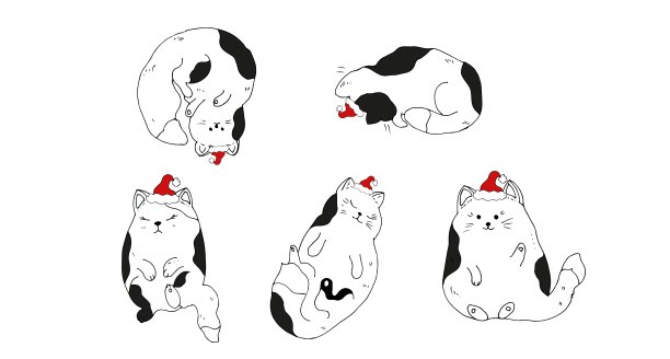 戴着圣诞老人帽的猫。矢量插图。图片下载