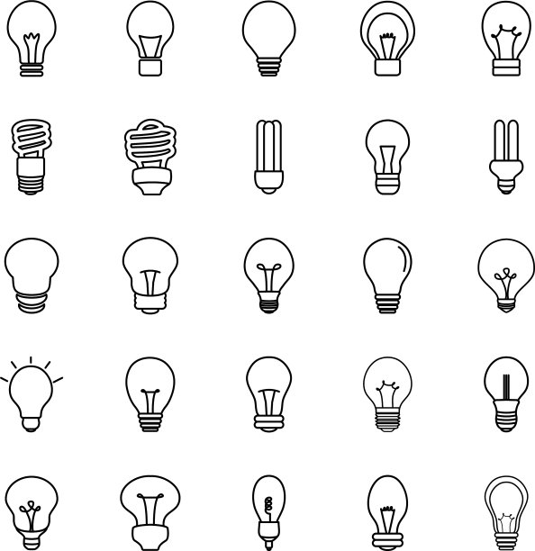 LED灯泡和灯泡线性图标集图片下载