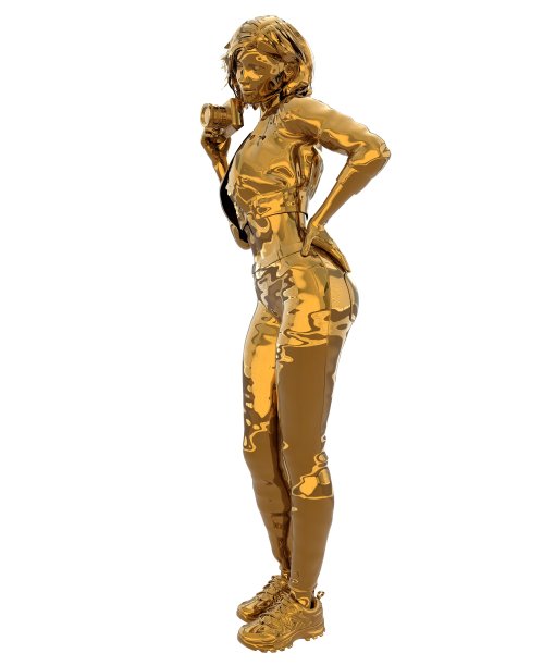 女摄影师雕像的金色孤立在白色的背景3d插图图片下载