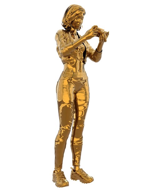 女摄影师雕像的金色孤立在白色的背景3d插图图片下载