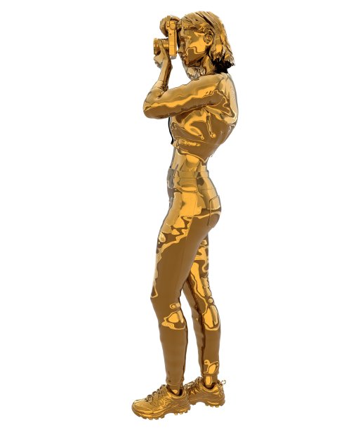 女摄影师雕像的黄金孤立在白色背景3d插图图片下载