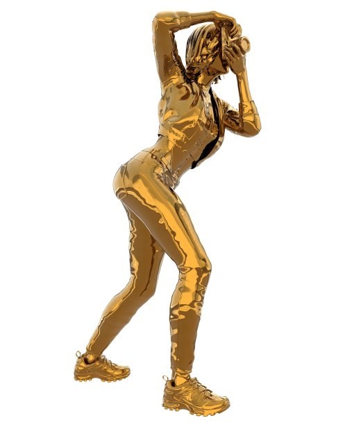 女摄影师雕像的金色孤立在白色的背景3d插图图片下载