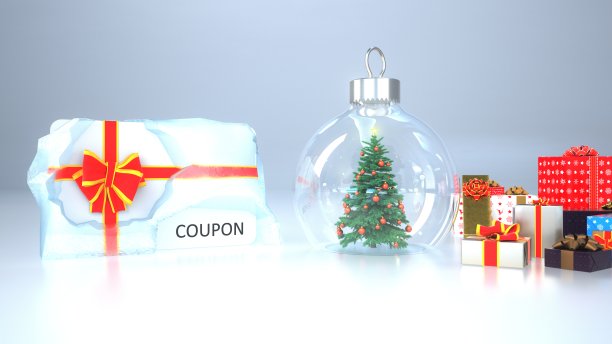 优惠券冰圣诞树雪球图片下载