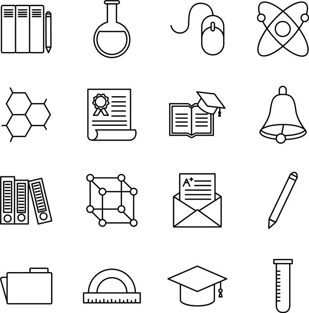 学校线性风格图标集设计图片下载