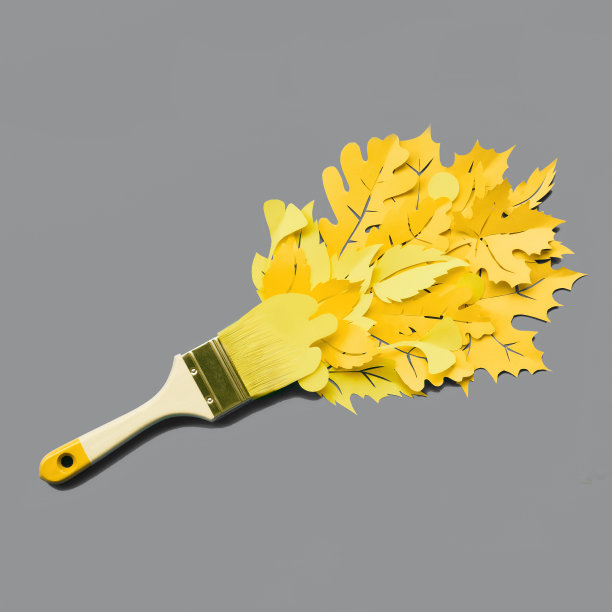 纸工艺品，用秋叶刷漆。照明黄色，终极灰色，2021年的颜色图片下载