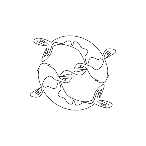 一条连续的线条画出美丽可爱的锦鲤图片下载